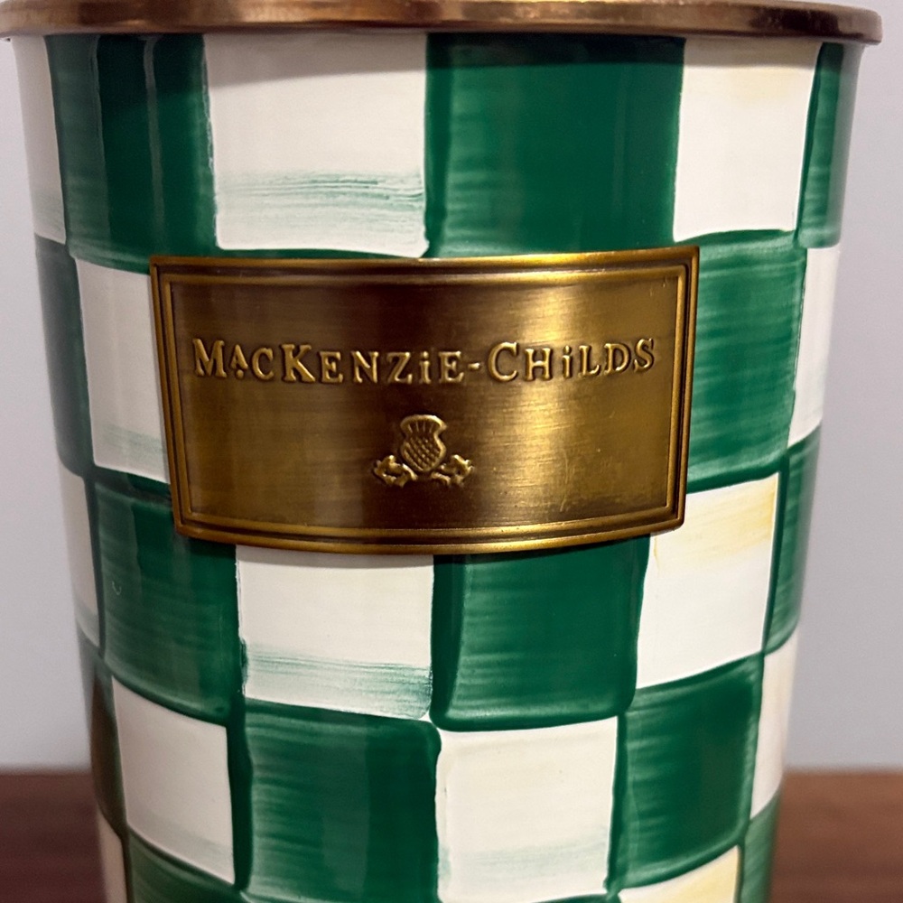 MacKenzie-Childs Green and White Checkered Utensil Holder - Picture 3 of 5